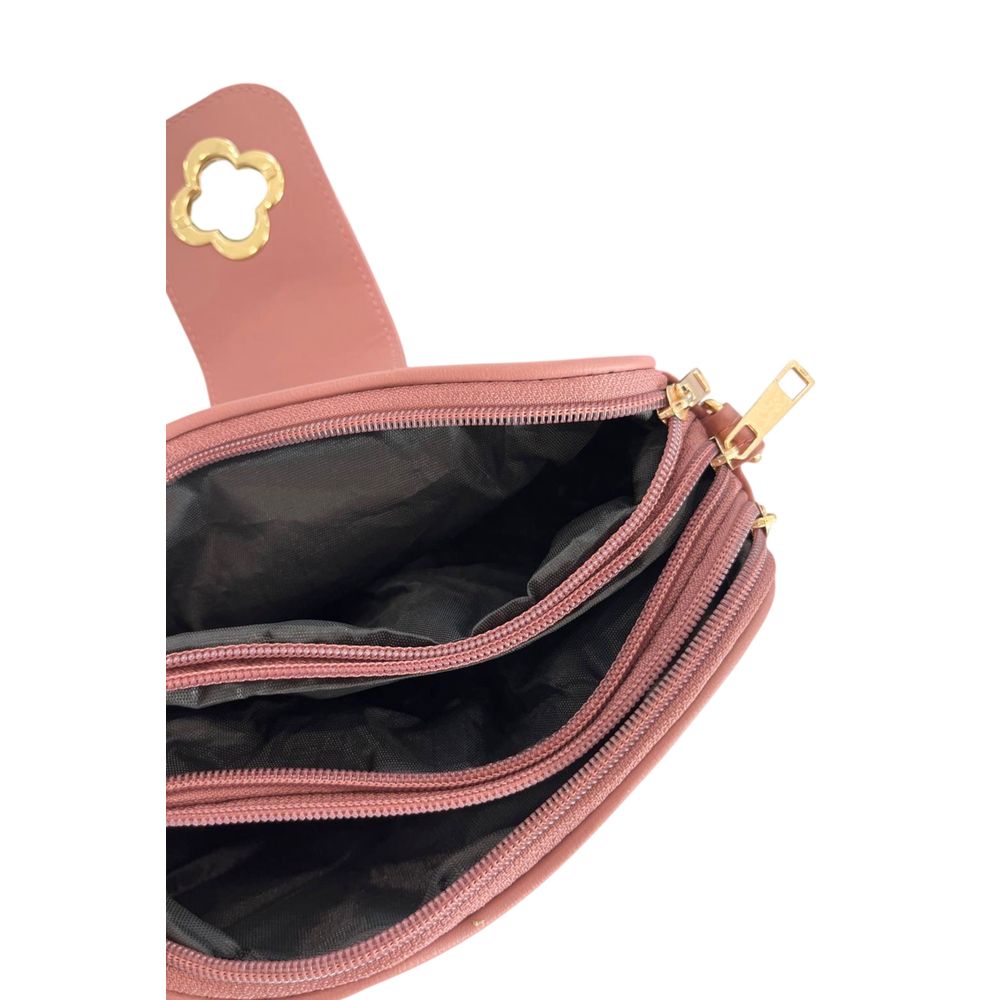 Compact Crossbody Handbag by Baldinini Trend for women in polyurethane gold, multicolor & pink features an versatile silhouette, showcasing a secure zipper and versatile built-in-compartments with versatile crossbody-strap, shoulder-strap & adjustable-strap for a versatile finish.