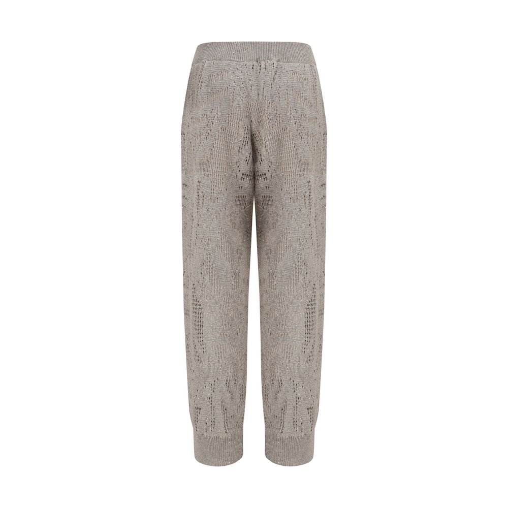 Pants by Brunello Cucinelli for women in linen cotton & sequins beige & floral features an on trend silhouette with a and relaxed-fit & regular-fit cut in an elegant long for a sophisticated look.