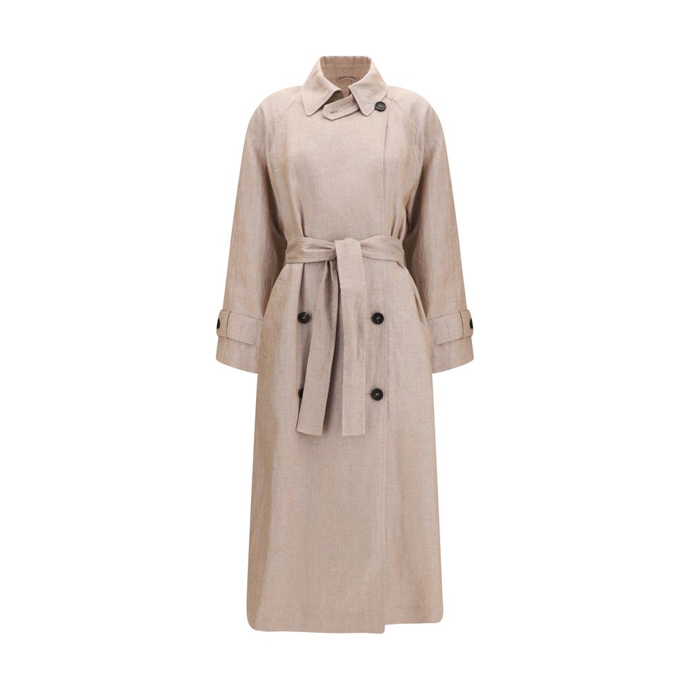 Trench Coat by Brunello Cucinelli for women in polyamide polyester & linen multicolor, natural & signature presents a distinguished silhouette, artfully detailed with pockets and a distinguished for a sophisticated, distinguished finish.