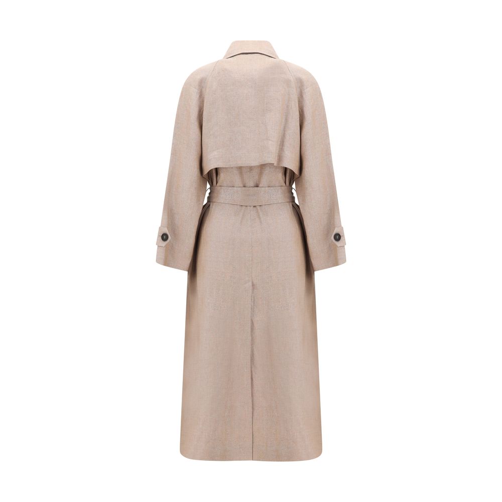 This Brunello Cucinelli women polyamide polyester & linen Trench Coat in multicolor, natural & signature presents a high style silhouette, meticulously detailed with pockets and a high style for a sophisticated, timeless look.