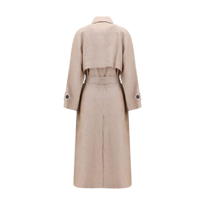 This Brunello Cucinelli women polyamide polyester & linen Trench Coat in multicolor, natural & signature presents a high style silhouette, meticulously detailed with pockets and a high style for a sophisticated, timeless look.
