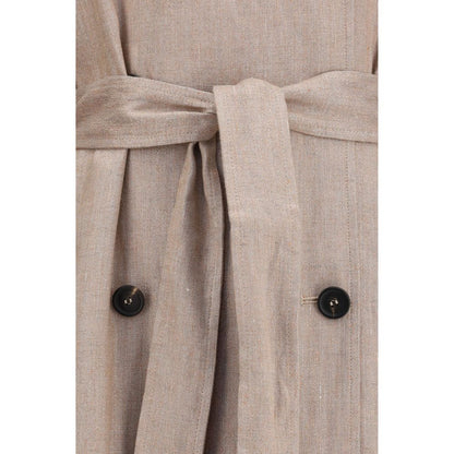 Trench Coat by Brunello Cucinelli for women in polyamide polyester & linen and multicolor, natural & signature presents a exquisite silhouette, showcasing a exquisite and functional pockets for an elevated aesthetic.
