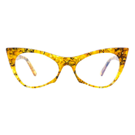 Eyeglasses Frames by Andy Wolf for women in acetate and multicolor showcases an refined full-frame frame design featuring a sophisticated yellow coloured frame for an refined and refined aesthetic.
