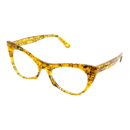Eyeglasses Frames by Andy Wolf for women in acetate multicolor features an refined silhouette, showcasing the refined yellow coloured frame and sophisticated full-frame frame design.