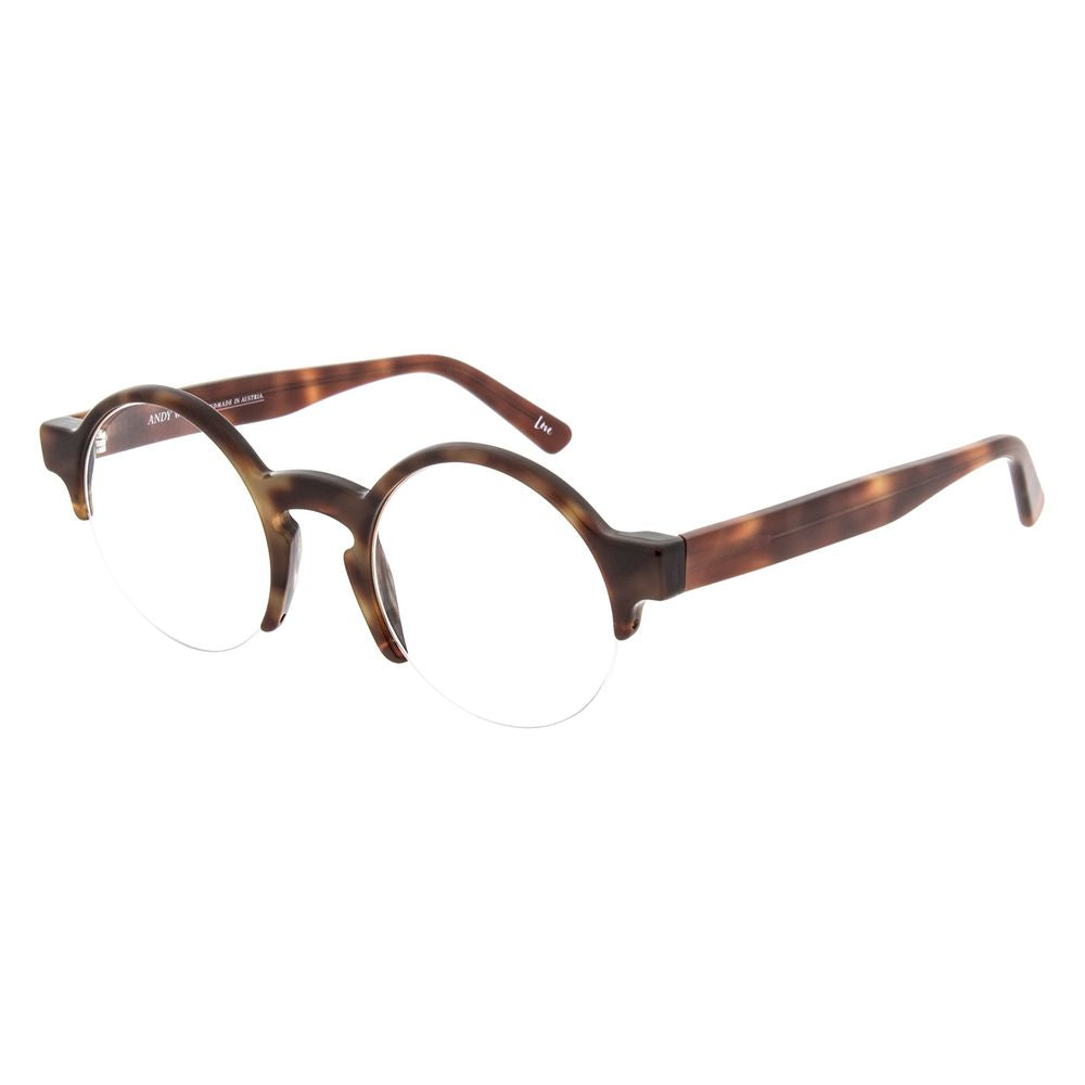 Eyeglasses Frames by Andy Wolf for unisex in brown showcases a refined half-frame frame design with a refined brown coloured frame finish for a refined and sophisticated look.