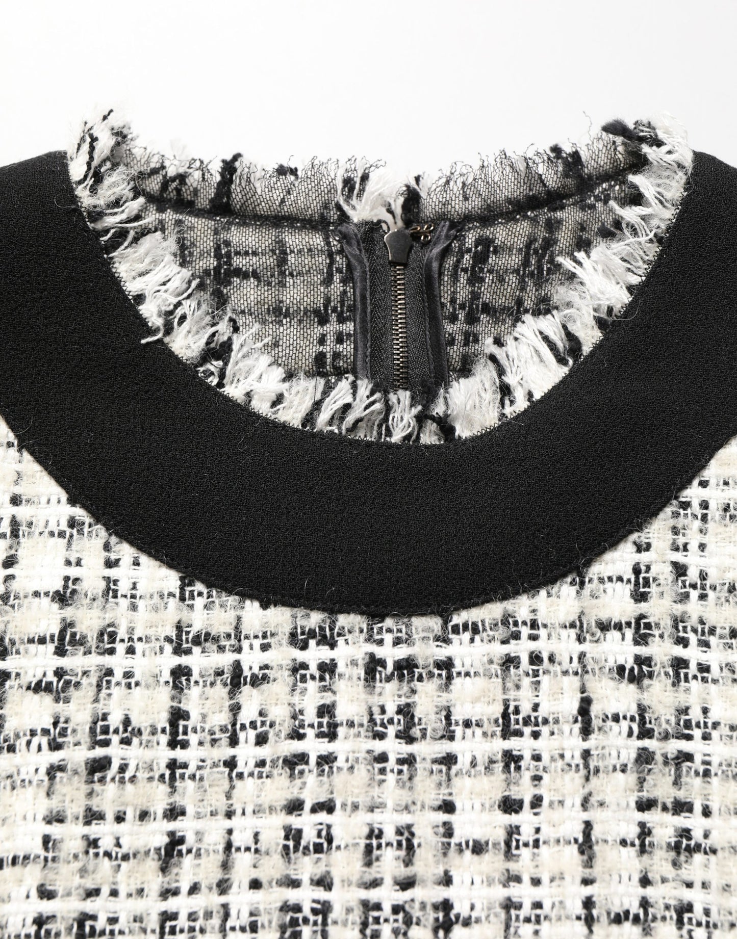 Dolce & Gabbana Black White Tweed Sheath A-line Midi Dress
