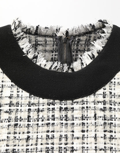 Dolce & Gabbana Black White Tweed Sheath A-line Midi Dress