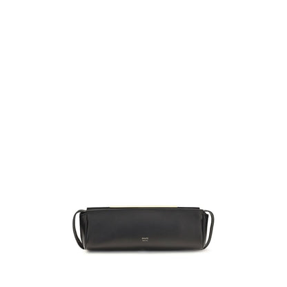Evening Clutch Handbag by Khaite for women in bos taurus calf leather black & gold features a statuesque silhouette, showcasing a secure zipper and organized with versatile for statuesque evening wear.