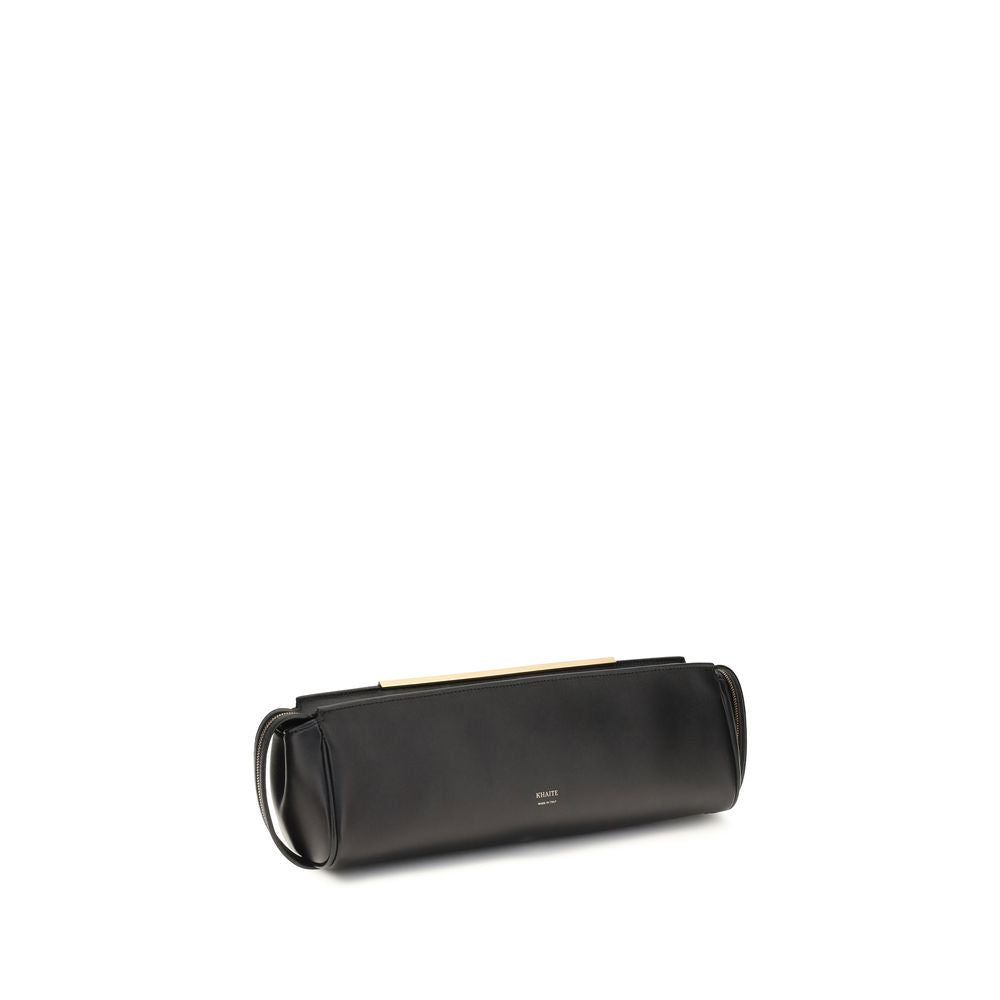 Evening Clutch Handbag by Khaite for women in bos taurus calf leather black & gold features a architectural silhouette, showcasing a secure zipper, ample , and versatile for a architectural finish.