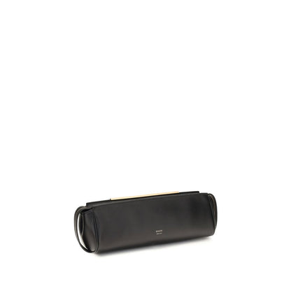 Evening Clutch Handbag by Khaite for women in bos taurus calf leather black & gold features a architectural silhouette, showcasing a secure zipper, ample , and versatile for a architectural finish.