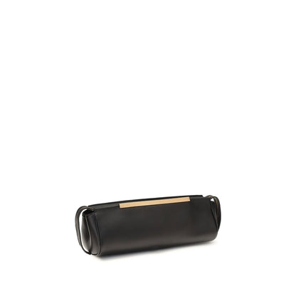 Evening Clutch Handbag by Khaite for women in bos taurus calf leather black & gold showcases a sculptural silhouette, featuring a secure zipper, ample , and versatile for a sculptural aesthetic.