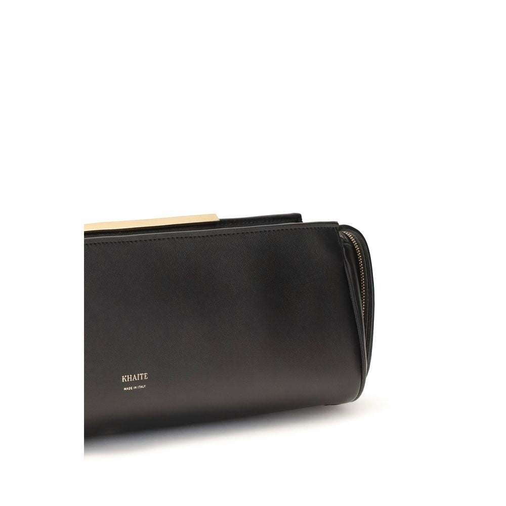 Evening Clutch Handbag by Khaite for women in bos taurus calf leather black & gold features a sculptural silhouette with a secure zipper, organized , and versatile for a sculptural finish.