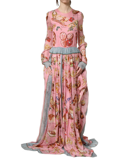 Dolce & Gabbana 9 To 5 Women's Wrap Cocktail Long-Sleeve Silk Maxi Long Dress - Pink Print