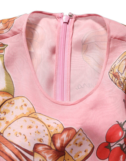 Dolce & Gabbana Light Pink Bread Print Pleated Maxi Dress