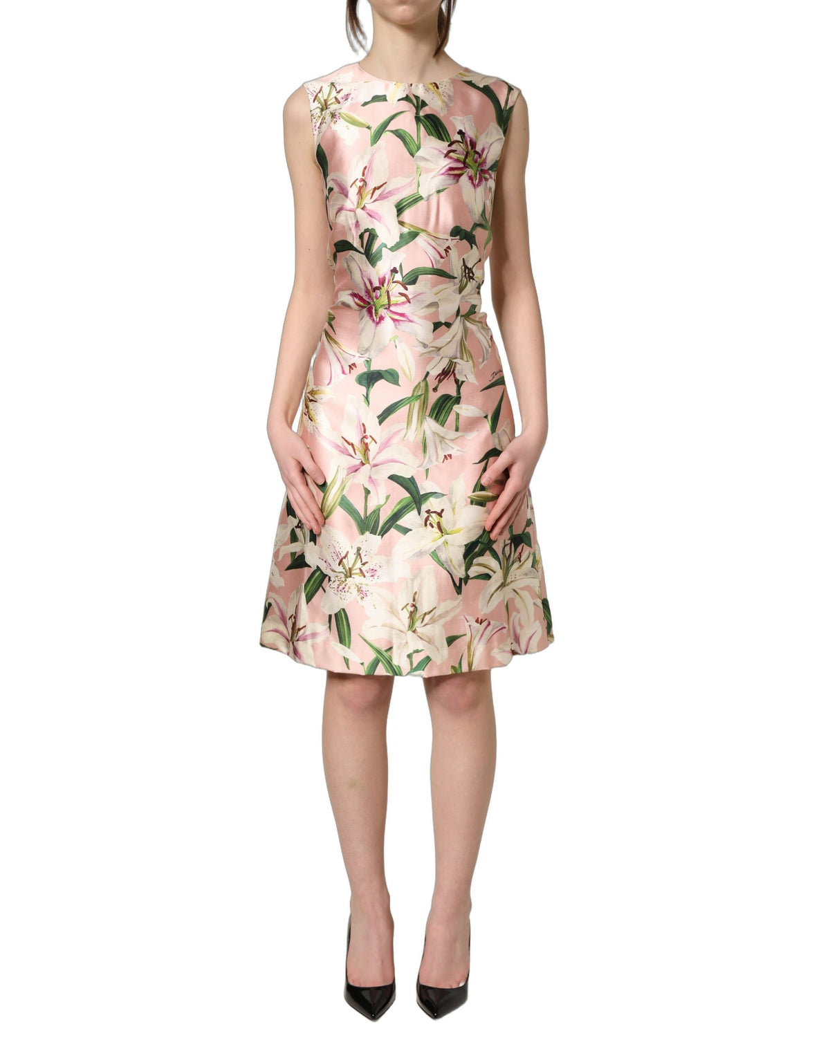 Dolce & Gabbana Women's Sheath Sleeveless Silk Midi Dress - Pink