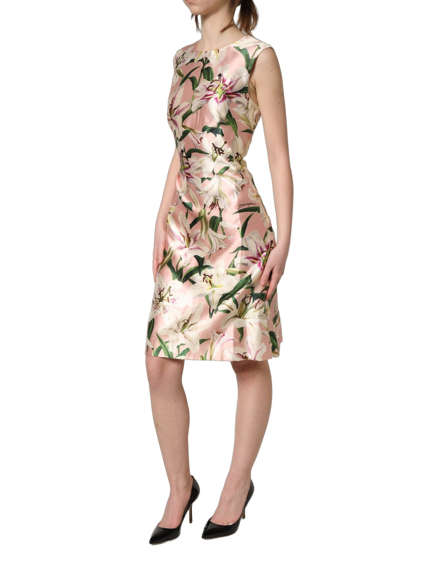 Dolce & Gabbana Light Pink LilyPrint Sleeveless Sheath Dress