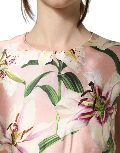 Dolce & Gabbana Light Pink LilyPrint Sleeveless Sheath Dress