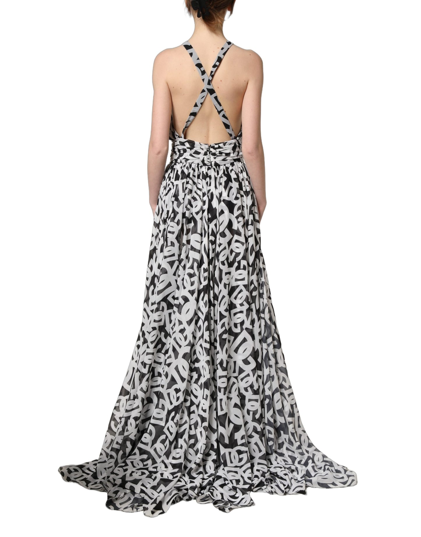 Dolce & Gabbana Black White Logo Sleeveless Floor Length Maxi Dress