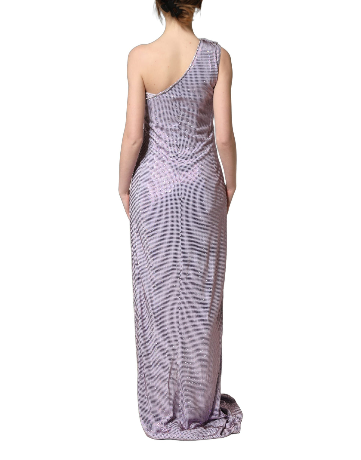 Dolce & Gabbana Women's Gown Wrap One Shoulder Asymmetric Sleeveless Crystal Elastane Silk & Viscose Dress - Purple