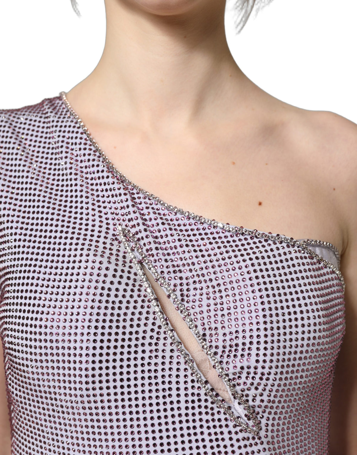Dolce & Gabbana Women's Gown Wrap One Shoulder Asymmetric Sleeveless Crystal Elastane Silk & Viscose Dress - Purple