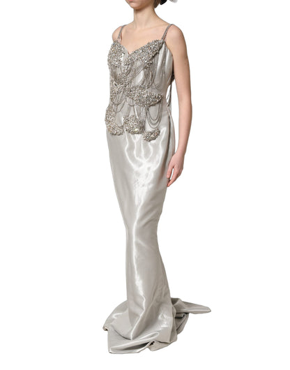 Dolce & Gabbana Silver Crystal Embellished EveningGown Dress
