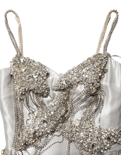 Dolce & Gabbana Silver Crystal Embellished EveningGown Dress