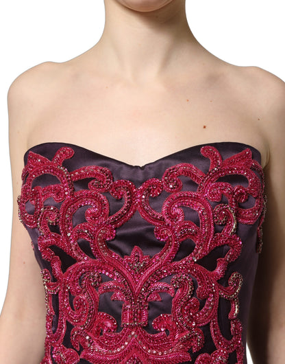 Dolce & Gabbana Purple Silk Crystal Strapless Floor Length Gown Dress