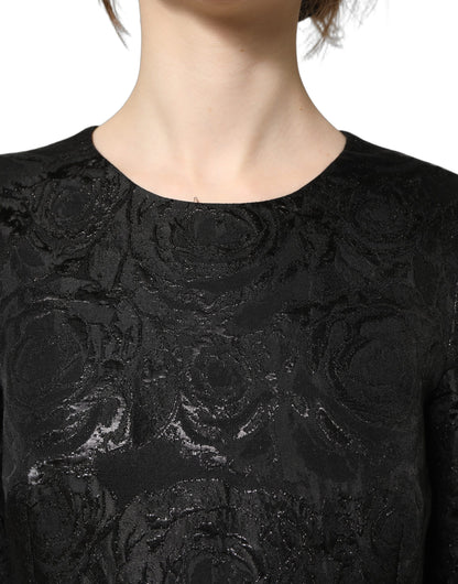 Dolce & Gabbana Black Floral Jacquard Flared A-line Dress