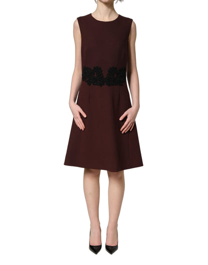 Dolce & Gabbana Maroon Lace Sleeveless Knee Length Dress