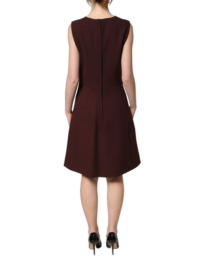 Dolce & Gabbana Maroon Lace Sleeveless Knee Length Dress