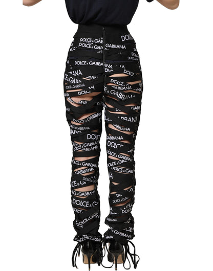 Dolce & Gabbana Black Logo Tape Cut Out Skinny High Waist Pants
