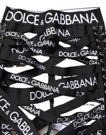 Dolce & Gabbana Black Logo Tape Cut Out Skinny High Waist Pants