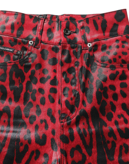 Dolce & Gabbana Red Leopard Skinny High Waist Denim Jeans