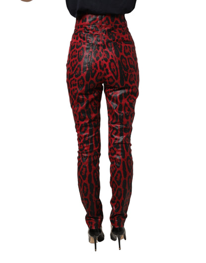 Dolce & Gabbana Red Leopard Skinny High Waist Denim Jeans