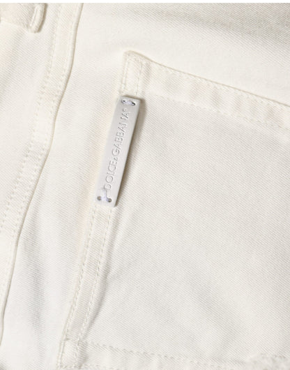 Dolce & Gabbana White Tattered Skinny Cotton Denim Jeans
