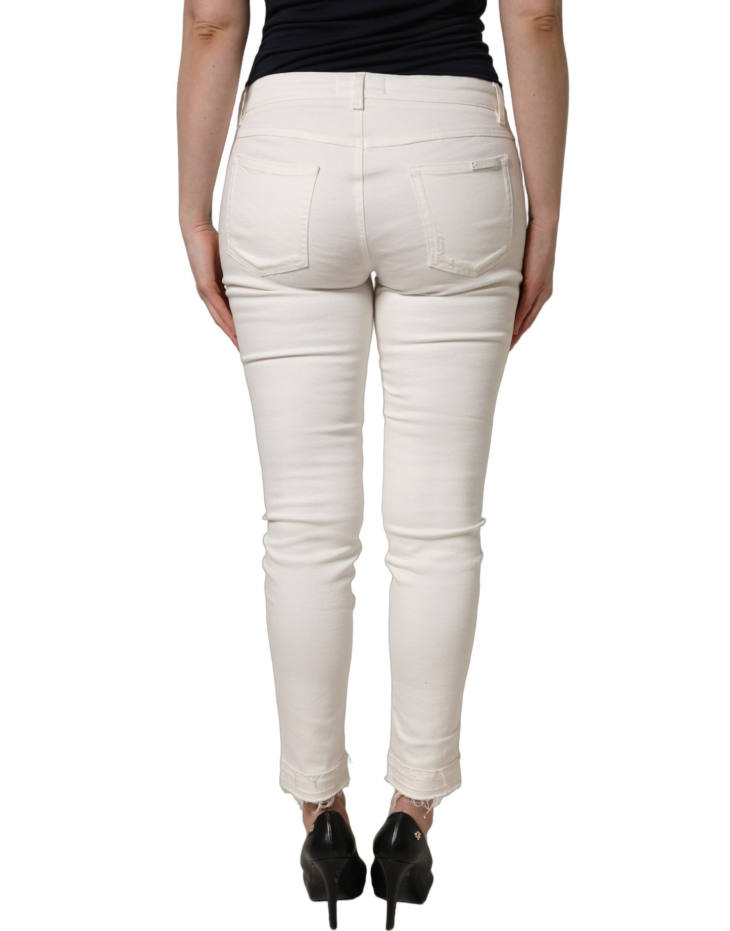 Dolce & Gabbana White Tattered Skinny Cotton Denim Jeans