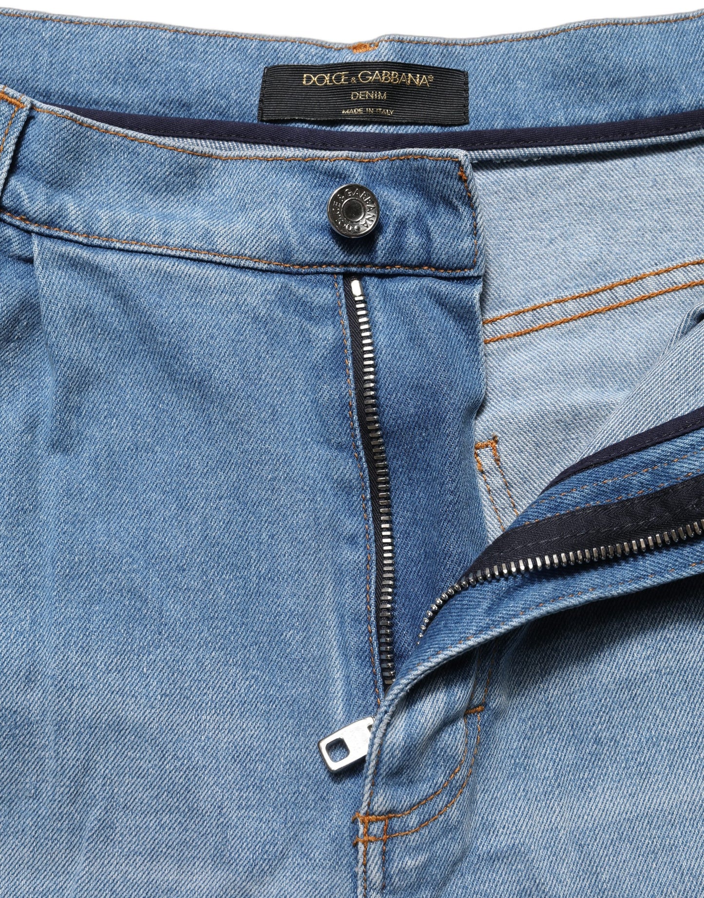 Dolce & Gabbana Blue Distressed Pleated Cotton Denim Jeans