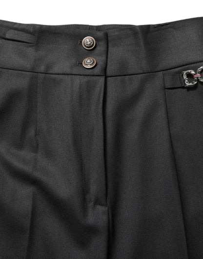 Dolce & Gabbana Black Wool High Waisted Logo Trouser Pants