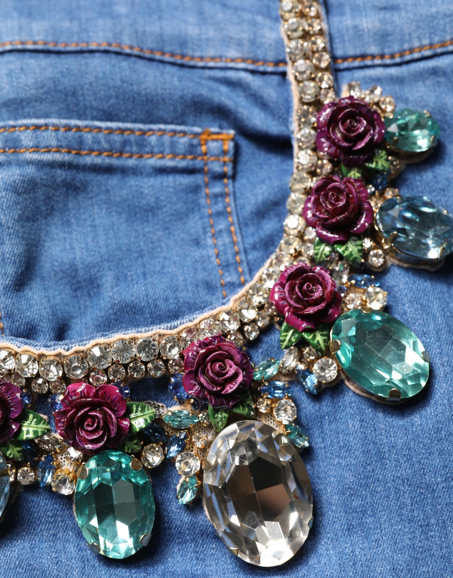Dolce & Gabbana Blue Cotton Embellished BermudaDenim Shorts