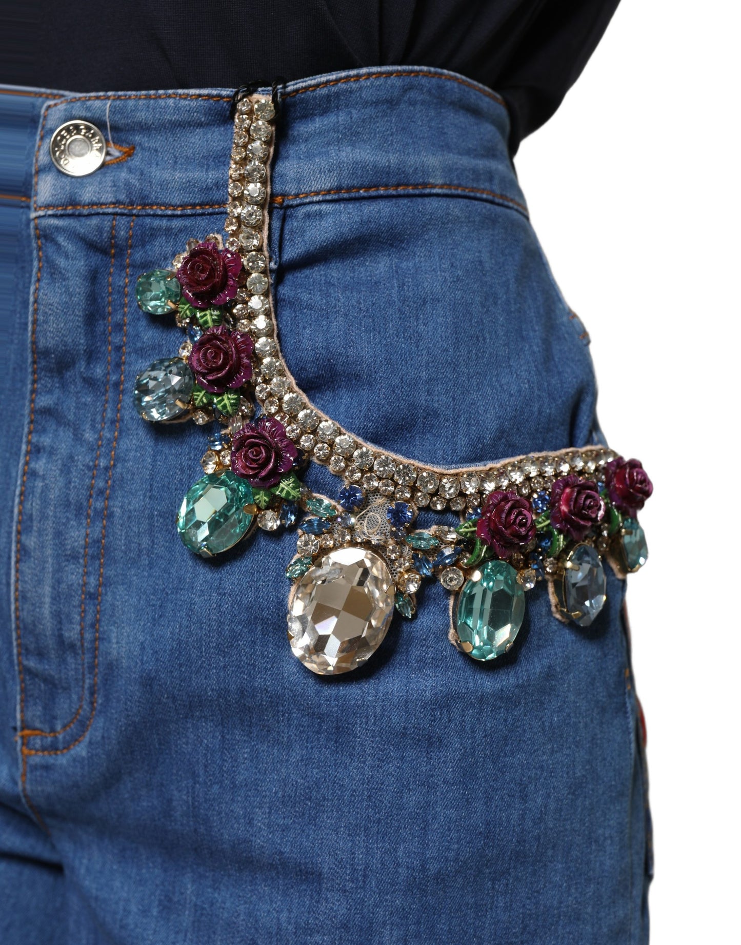 Dolce & Gabbana Blue Cotton Embellished BermudaDenim Shorts