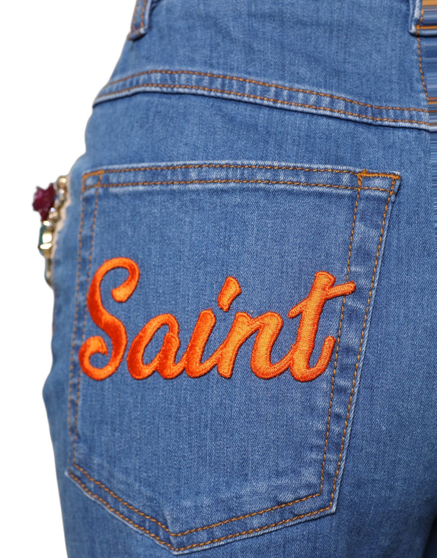 Dolce & Gabbana Blue Embellished Wide Cropped Denim Jeans