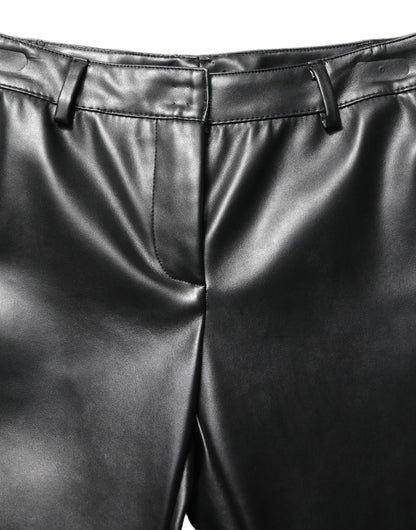 Dolce & Gabbana Black PU Leather High Waisted Trouser Pants