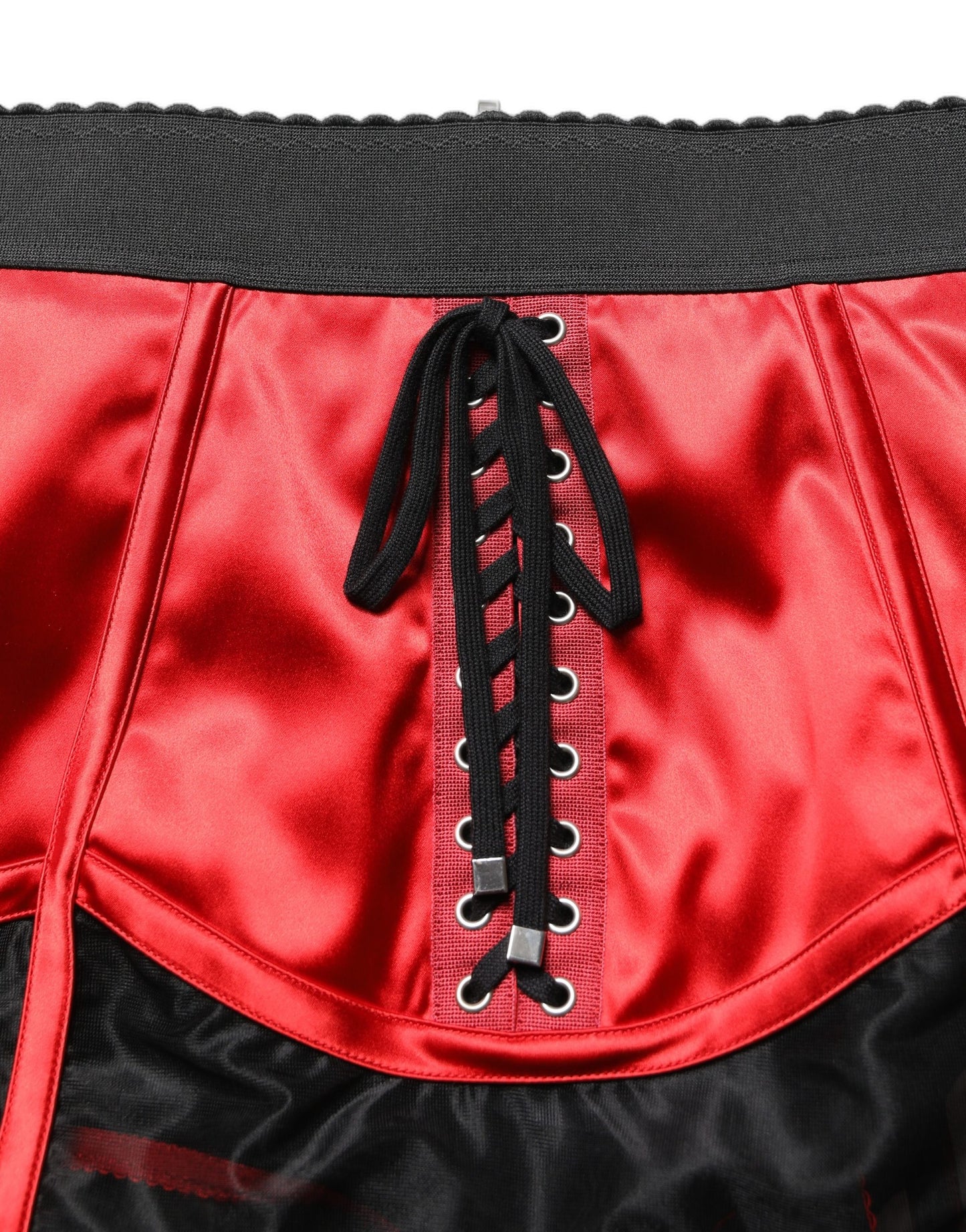 Dolce & Gabbana Red Satin Corset Style High Waist Mini Skirt