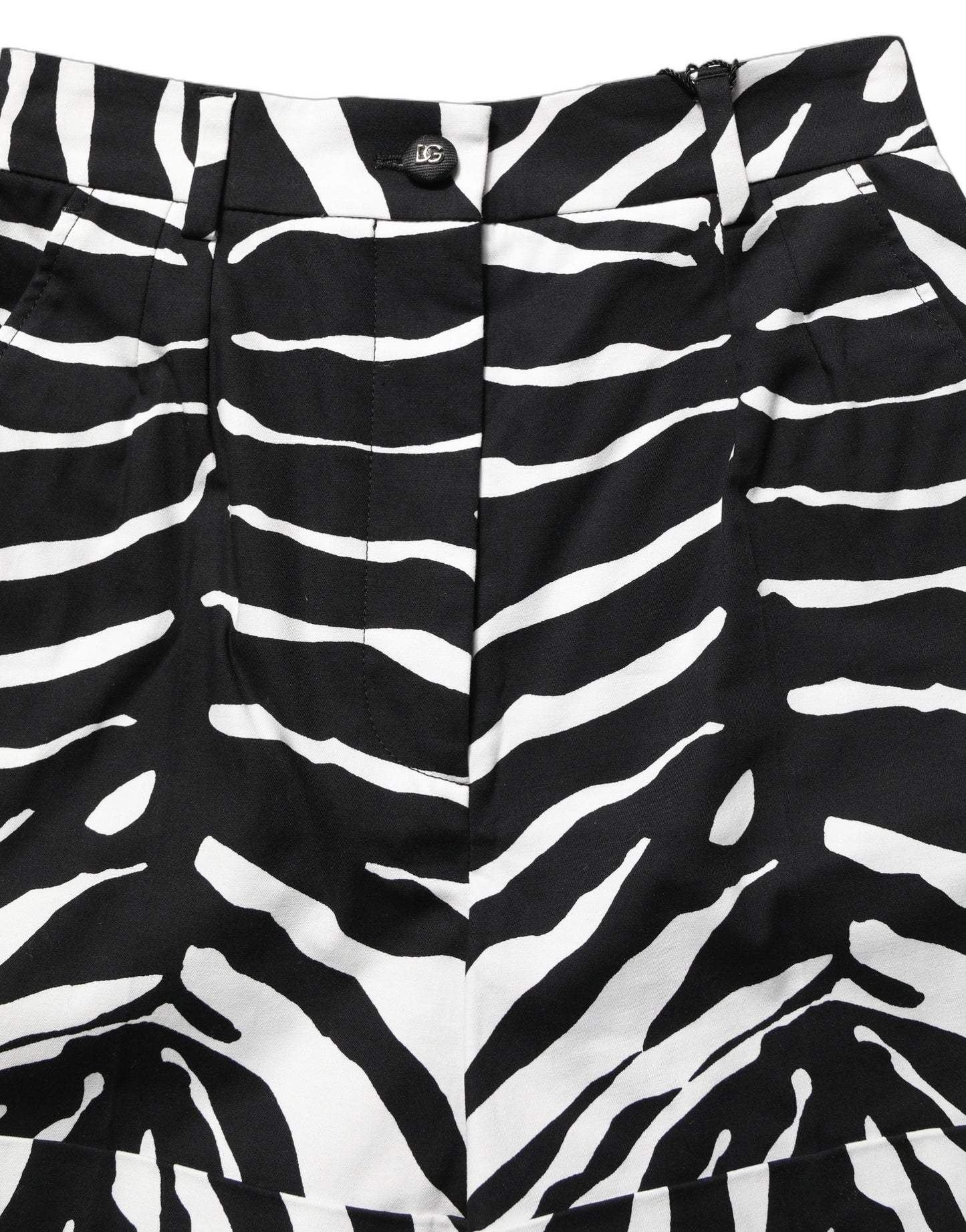 Dolce & Gabbana Black White Zebra Print Cotton High Waist Shorts