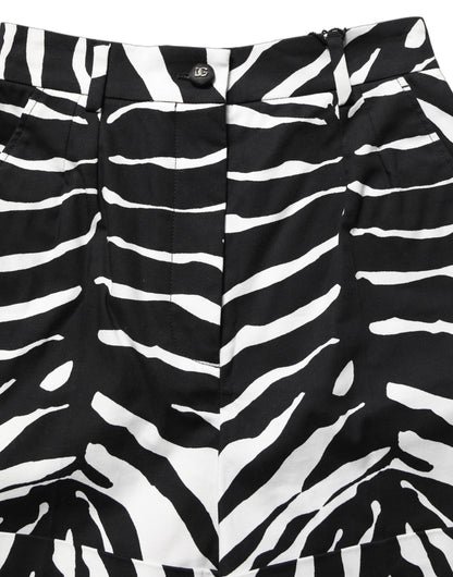 Dolce & Gabbana Black White Zebra Print Cotton High Waist Shorts