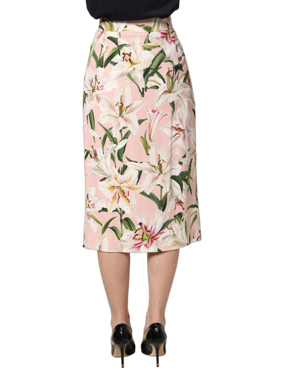 Dolce & Gabbana Pink Lilium Print High Waist Pencil Skirt