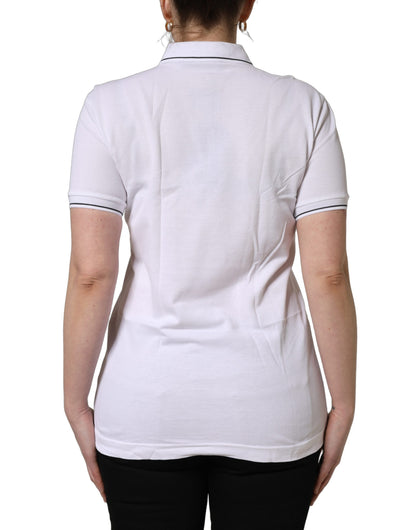 Dolce & Gabbana White Crown Cotton Short Sleeves Polo Top