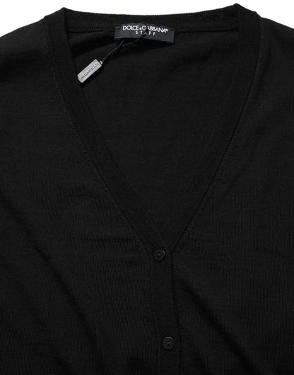 Dolce & Gabbana Black Wool Knit Button Cardigan Sweater