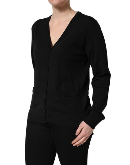 Dolce & Gabbana Black Wool Knit Button Cardigan Sweater