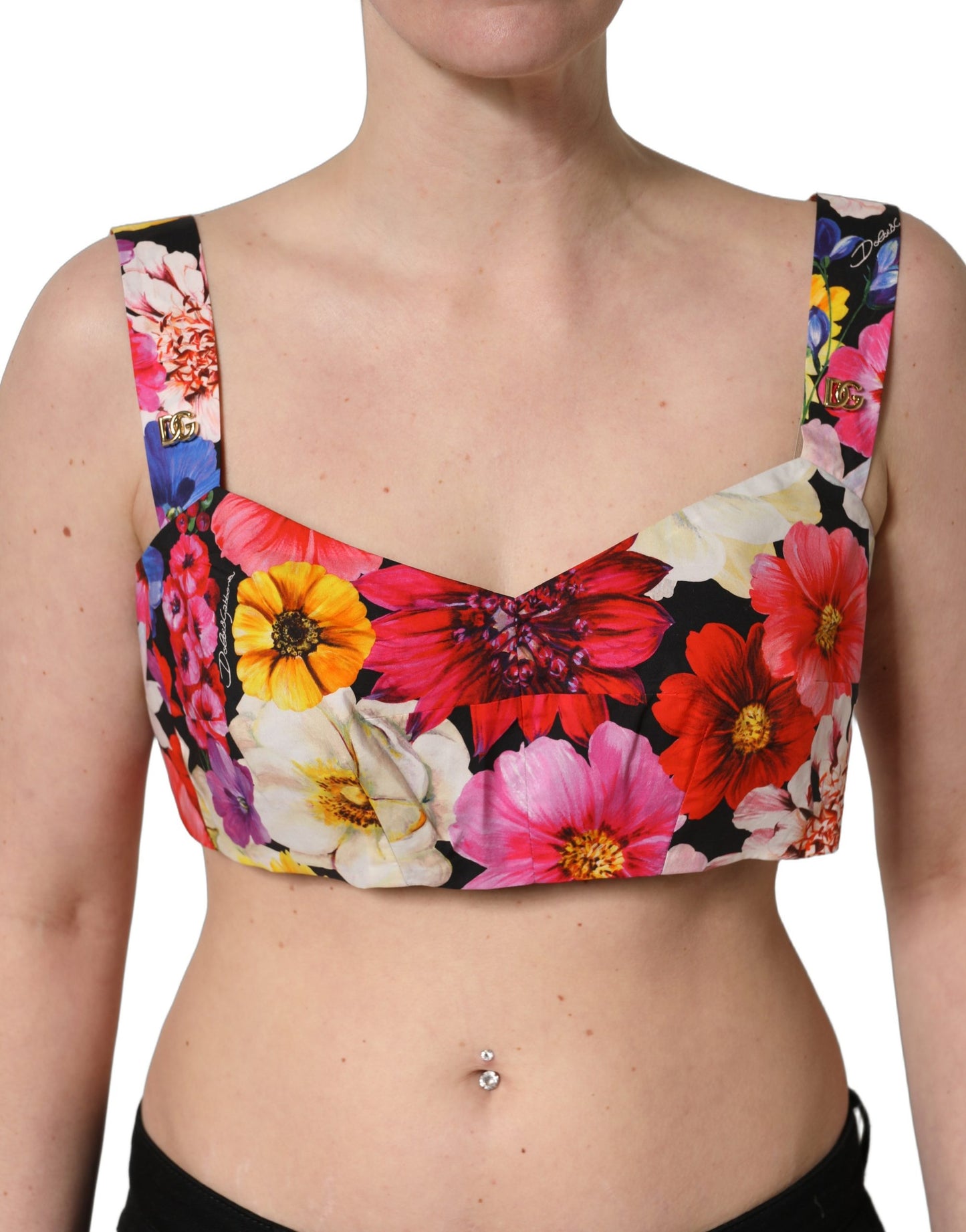 Dolce & Gabbana Multicolor Floral Cropped Bustier Tank Top